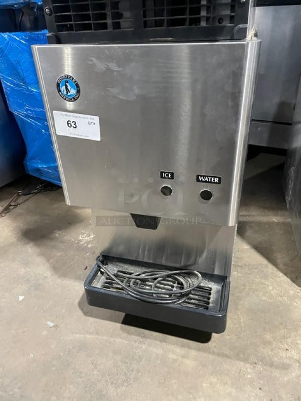 Hoshizaki Model DCM-270BAH commercial ice maker/water dispenser, stainless steel, with drip tray and legs, 115-120V.