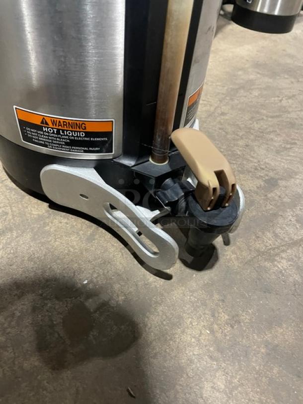 Bunn Soft Heat Series 1.5-Gal. stainless steel coffee server, Model SHSERVER. Features insulated design, spout, and handle.