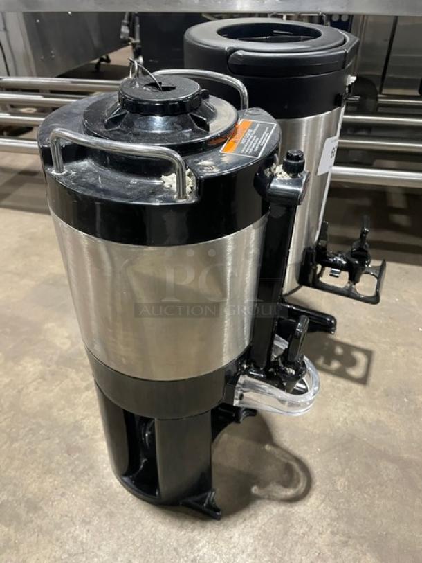 Bunn/Curtis stainless steel insulated coffee server, commercial grade, with spigot and handles, good condition.