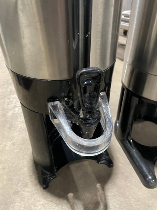 Bunn/Curtis stainless steel insulated coffee server, commercial-grade, black spigot, good condition, durable base.