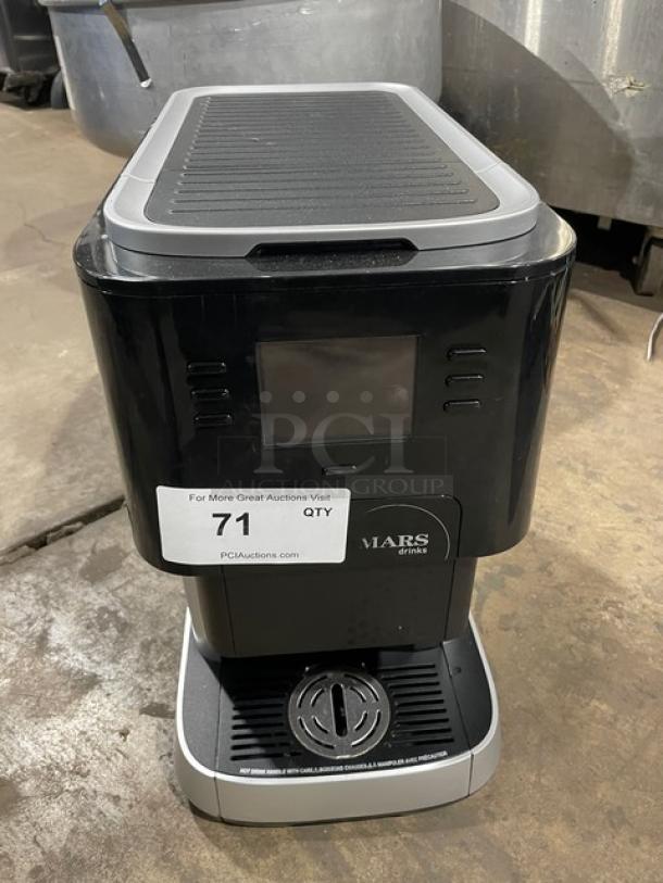 Mars 2025 black electric countertop automatic coffee machine with drip tray, LCD screen, and commercial design.