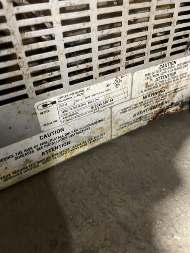 Carter Hoffmann CNH18 commercial fry warming station, electric-powered, stainless steel, with backsplash, 120V, SN: CNH180000C.