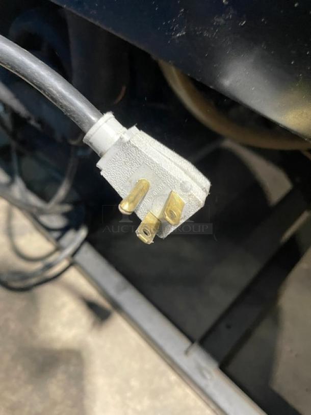 True GDM-37EM commercial refrigerator power cord and plug detail, showing a 115V connection. Plug is in good condition.