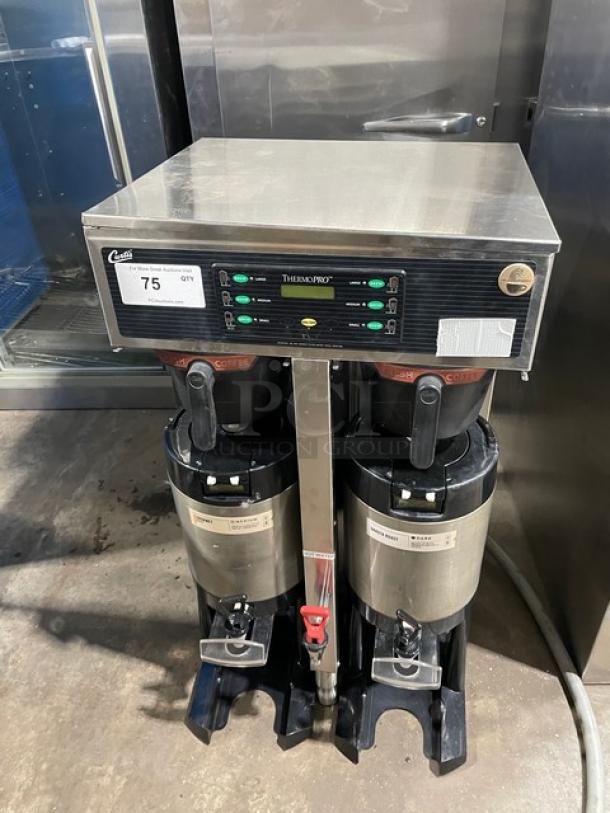 Curtis ThermoPro Series TP2T16A3100 twin coffee brewer with hot water dispenser. Stainless steel, insulated servers, 220V 3 phase.