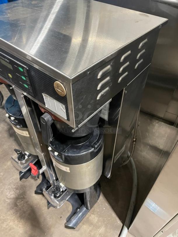 Curtis ThermoPro TP2T16A3100 commercial stainless steel twin coffee brewer with hot water dispenser, insulated servers, 220V 3-phase.