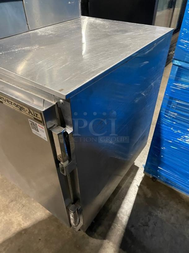 Beverage-Air UCR48A stainless steel 2-door undercounter refrigerator on casters, includes poly coated rack, 115V, 1 phase.