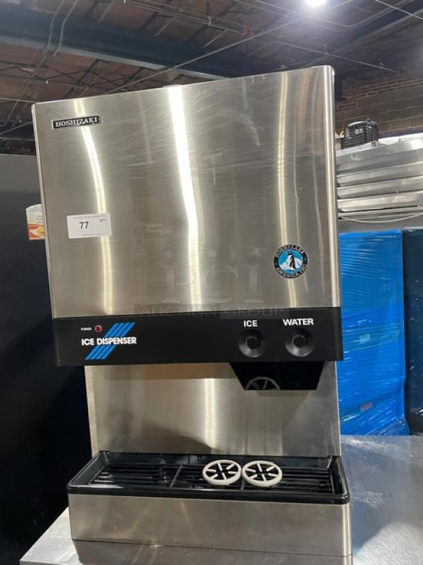 Hoshizaki DCM500BWF ice/water dispenser, stainless steel, countertop model with drip tray, water-cooled, model DCM-500BWF, SN: P01238H.