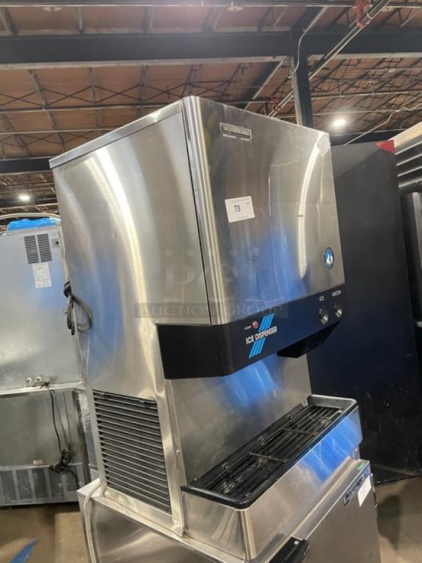 Hoshizaki DCM-500BAF stainless steel ice making and water dispensing machine with drip tray, Model DCM500BAF, electric air-cooled.