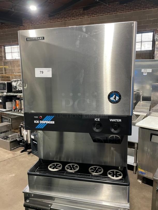 Hoshizaki DCM-500BAF ice and water dispenser, stainless steel, electric-powered, air-cooled, with drip tray, model SN: Q16176B.
