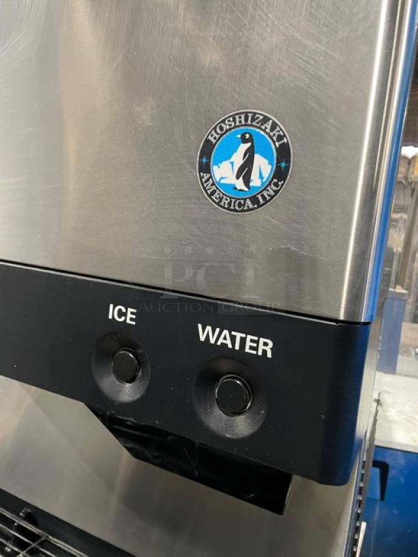 Hoshizaki DCM-500BAF commercial stainless steel ice and water dispenser with drip tray, 115-120V, air-cooled.