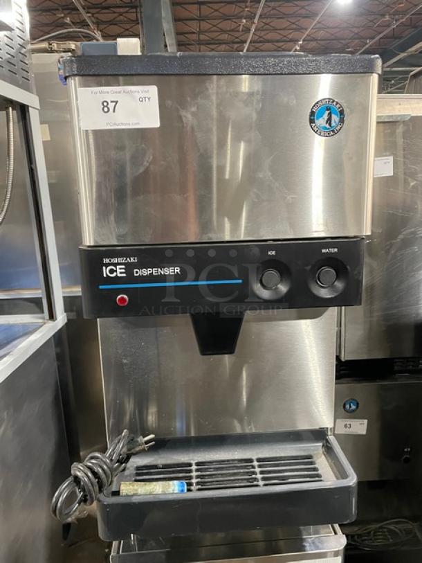 Hoshizaki DCM-270BAH stainless steel ice/water dispenser, electric-powered, air-cooled, with drip tray, model SN Q07389B.