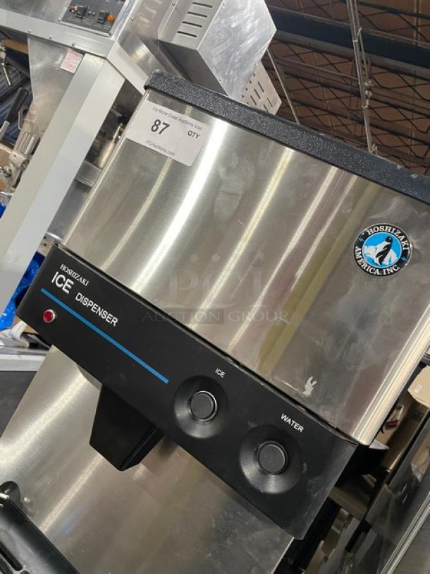 Hoshizaki DCM-270BAH ice/water dispenser, stainless steel, air-cooled, countertop model, with drip tray. Model and logo visible.