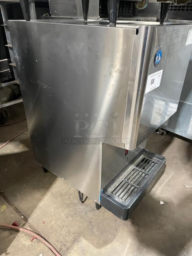 Hoshizaki Opti-Serve DCM-270BAH-OS stainless steel ice maker/water dispenser, air-cooled, countertop model on legs.