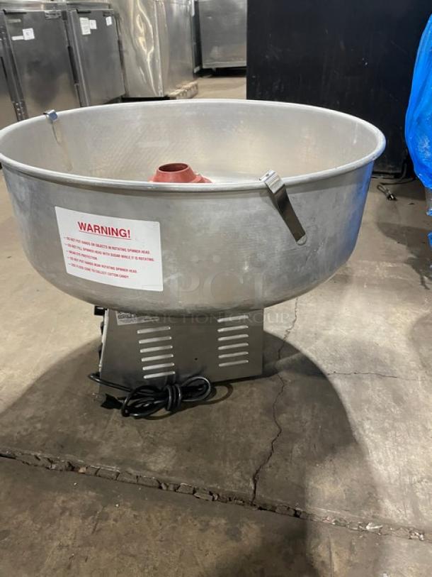 Gold Medal Econo Floss Series 3017SS cotton candy machine, stainless steel, electric, 120V, warning label visible.