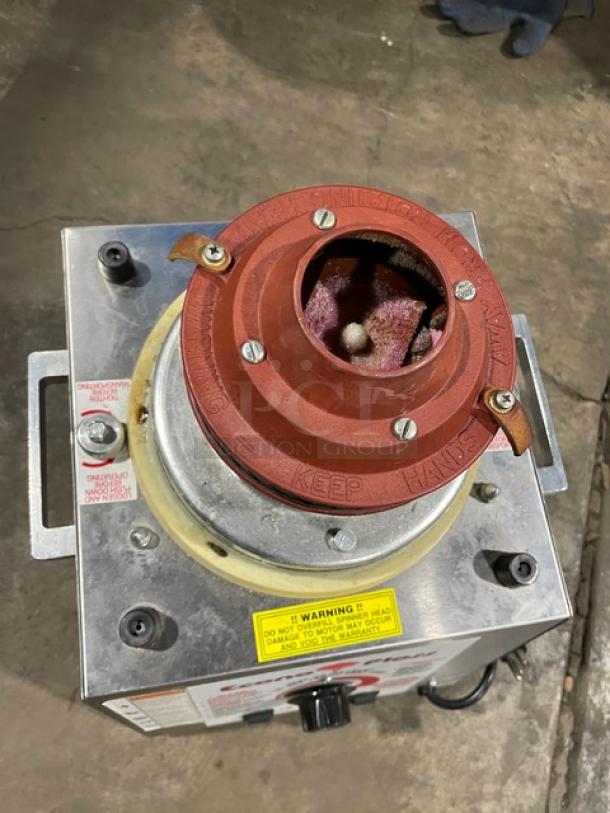 Gold Medal Econo Floss 3017SS cotton candy machine, stainless steel, electric, countertop model, 120V, visible warning labels.