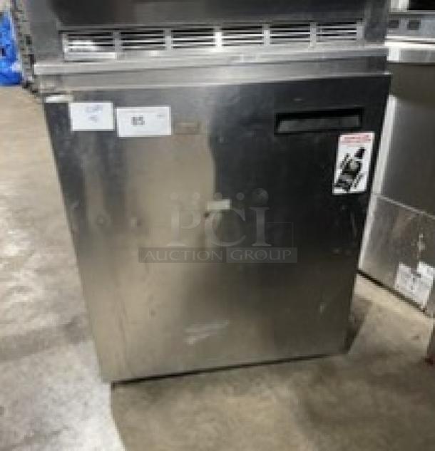 Delfield 406CA-DHL-DD1 stainless steel undercounter refrigerator, solid single door, poly coated rack, on casters, 115V.