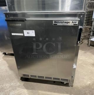 Beverage-Air UCR27 stainless steel undercounter refrigerator, single door, poly coated rack, on casters, 115V, 1 Phase.