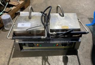Equipex Sodir Series commercial stainless steel electric dual sandwich/panini press grill, Model MAJESTIC, grooved plates.