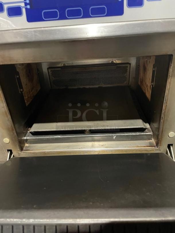 MerryChef 402S Rapid Cook Oven, stainless steel, electric, 208V, commercial countertop model, visible wear, open door view.