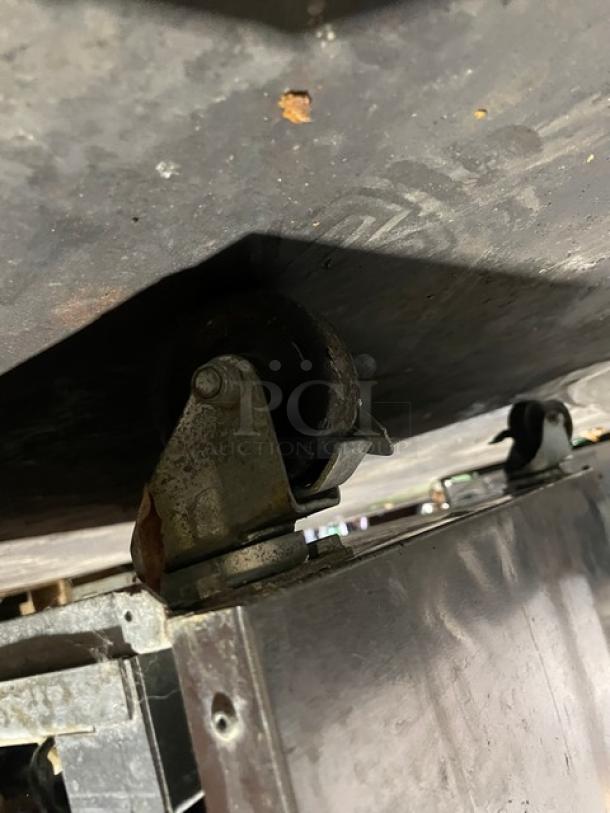 Manitowoc Multiplex Series smoothie workstation on single door undercounter cooler, Model MB81, stainless steel, on casters.