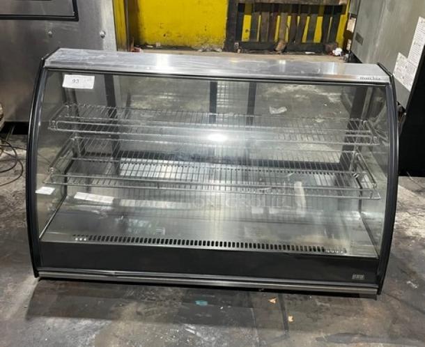 Marchia MDC201 refrigerated bakery display case, 48" black curved glass, multi-tier with wired rack, excellent condition.
