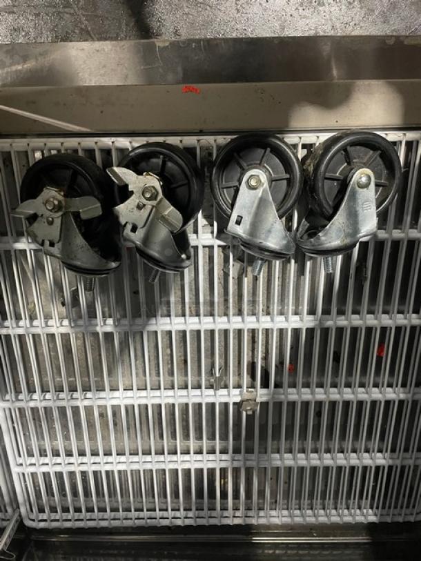 Master-Bilt Fusion Series F49S freezer on casters with poly-coated wire racks. Energy Star certified, 115V 1 Phase. SN: F49S-14090084.