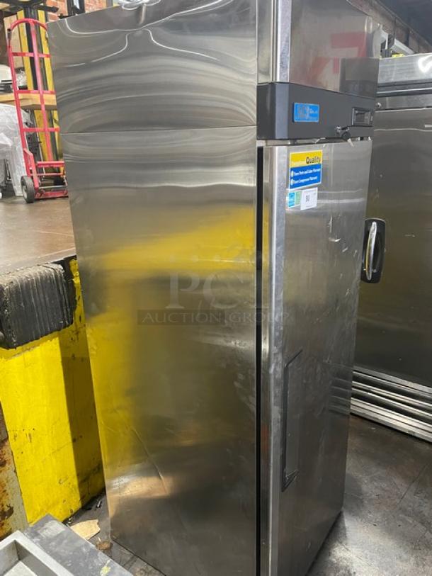 Turbo Air M3 Series commercial stainless steel single door reach-in freezer, model M3F24-1, on casters, Energy Star certified.