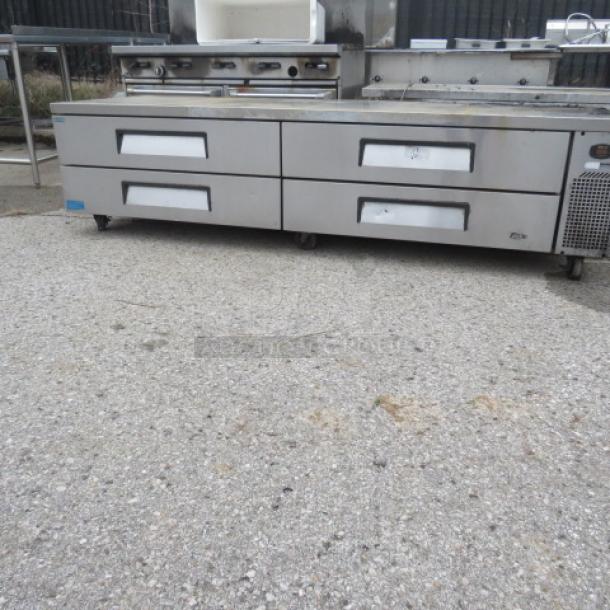 Turbo Air 4-drawer chef base on casters, model TCBE-96SDR-N, stainless steel, 96"x32"x26.5", excellent condition.