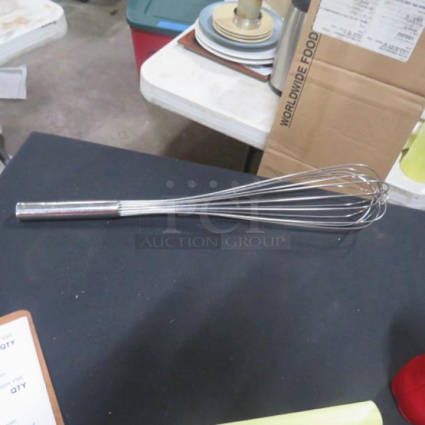 20-inch stainless steel whip, excellent condition, sturdy handle, ideal for kitchen use.