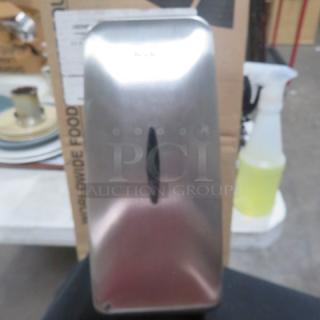 Bradley Stainless Steel Automatic Soap Dispenser, Model 6A00-110000, new condition, sleek design, with front window.