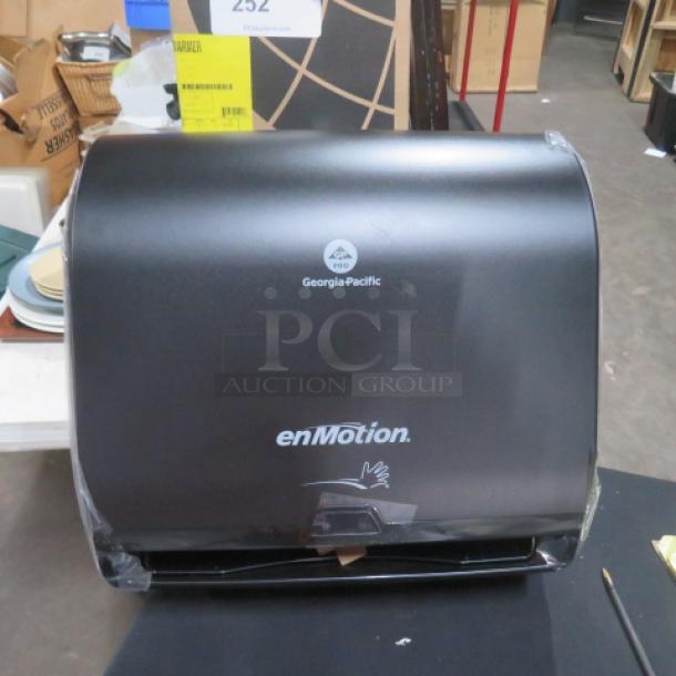 En Motion Automatic Hands-Free Paper Towel Dispenser, Model 59498A, New, Black, Georgia-Pacific branding, priced at $97.64.