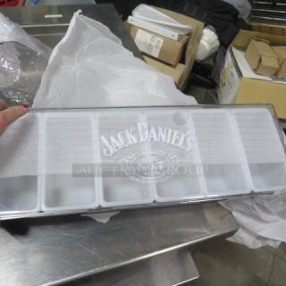 Jack Daniels Dome Bar Center, new condition, with logo and "Old No. 7" marking, clear compartments for bar use.