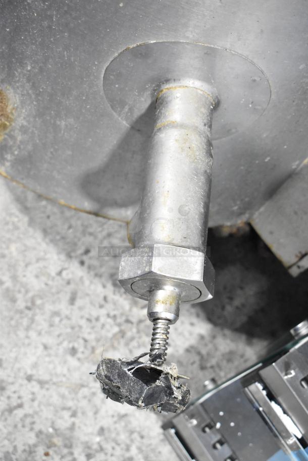 Groen AH/1E-40 stainless steel steam kettle, 40-gallon, natural gas, 100,000 BTU, floor-style, close-up of valve component.