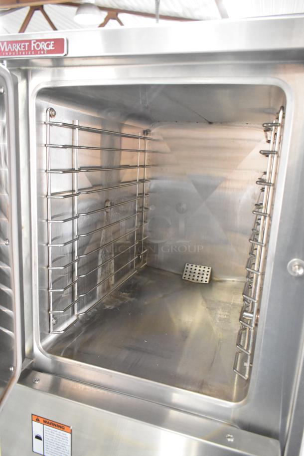 Market Forge EJ-10E stainless steel commercial steam cabinet, 2 deck, 208V, 1/3 phase, interior view, excellent condition.