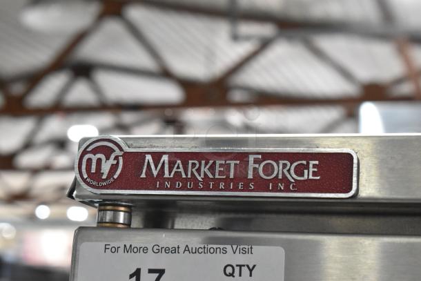 Market Forge EJ-10E stainless steel steam cabinet, electric, 2-deck, 208V, commercial use, visible brand label.