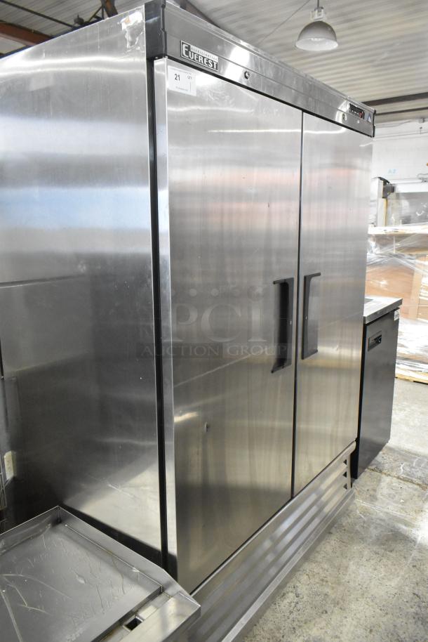 Everest EBR2 stainless steel 2-door commercial reach-in cooler, 115 volts, 1 phase, used condition.