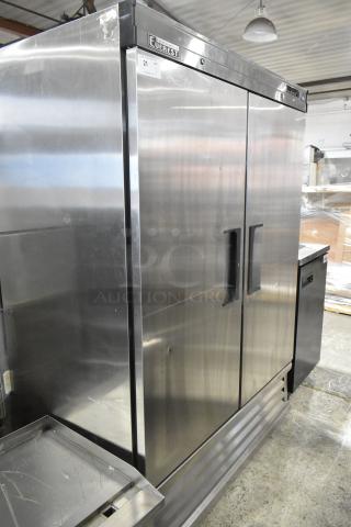 Everest EBR2 stainless steel 2-door commercial reach-in cooler, 115 volts, 1 phase, used condition.