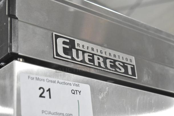Everest EBR2 Stainless Steel Commercial 2 Door Reach-In Cooler, 115V, 1 Phase, shows Everest branding.