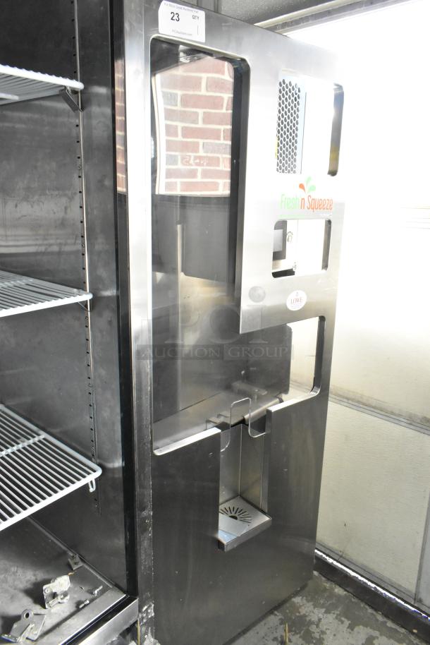 JBT 2 GEN MFJ Fresh N Squeeze citrus juicer, stainless steel, commercial floor style, on casters, 120V, 1 phase.