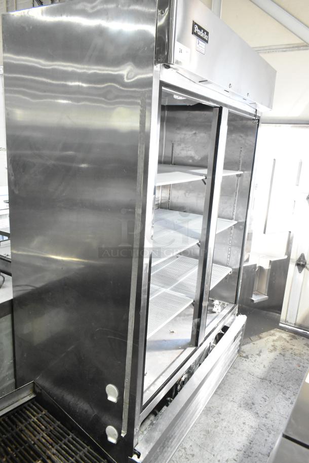 2021 Padela PDB-2F-HC stainless steel commercial 2-door reach-in freezer, missing doors, with poly-coated racks. 115V, 1 phase.