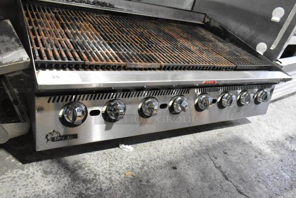 Star Ultra Max Stainless steel gas charbroiler with multiple knobs, used condition, commercial countertop model.