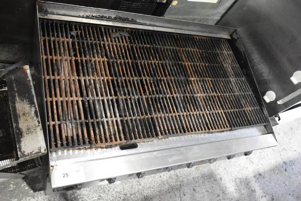 Star Ultra Max Stainless Steel Gas Charbroiler Grill, used condition, countertop model, visible rust on grates, item 25 label.