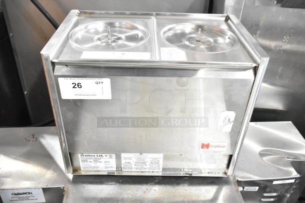 Crathco D25-3 Stainless Steel Double Refrigerated Beverage Machine Base, 115V, 1 Phase, visible model and brand labels.