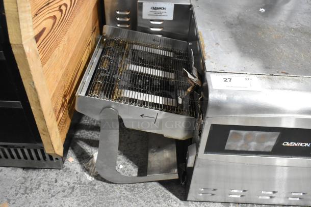 Ovention stainless steel commercial electric conveyor pizza oven, 208/240V, 3 phase, used condition, visible wear.