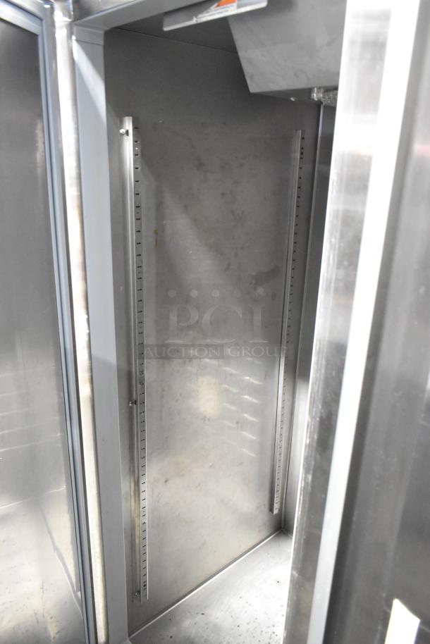 2017 Hoshizaki CF2S-FS stainless steel 2-door freezer interior, on casters, 115V, commercial-grade, clean condition.