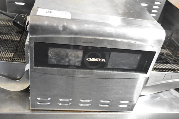 Ovention S1200 stainless steel commercial pizza oven, electric conveyor, 208/240V, 3 phase, visible wear, model S1200.