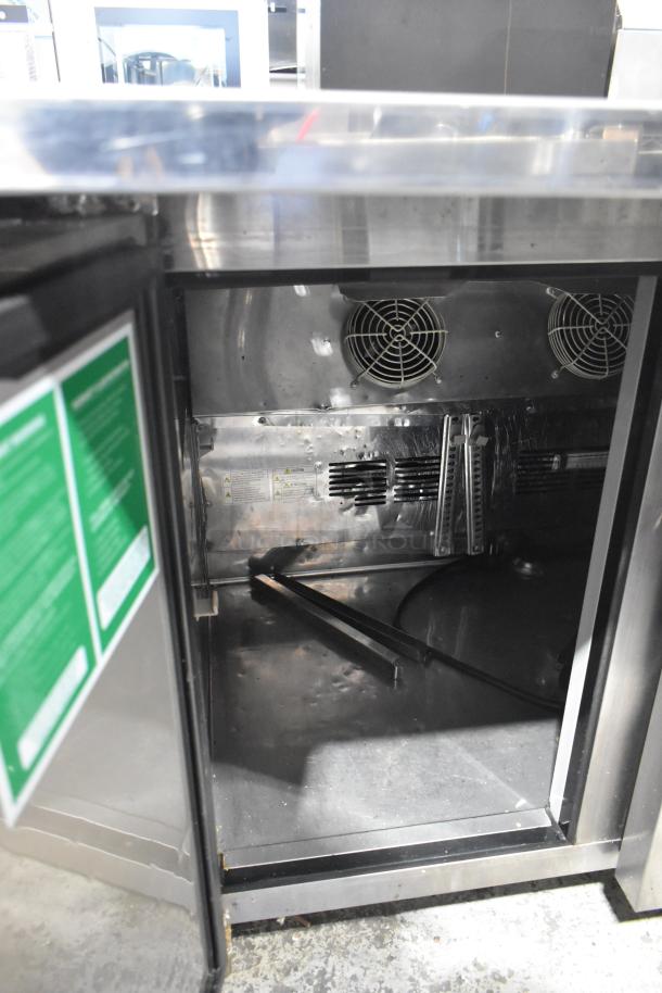 Turbo Air JBT-48-N refrigerated buffet table, stainless steel, on casters, interior view. 115V, 1 Phase, commercial use.