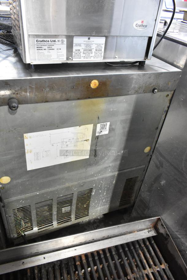 Stainless steel commercial undercounter cooler with two drawers, 115 volts, 1 phase. Visible Crathco Ltd. label and wiring diagram.