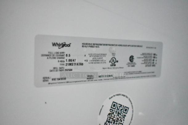 Label for Whirlpool 21MSTFATR6 cooler with freezer, showing model number, voltage, and UL listing; scratches visible.