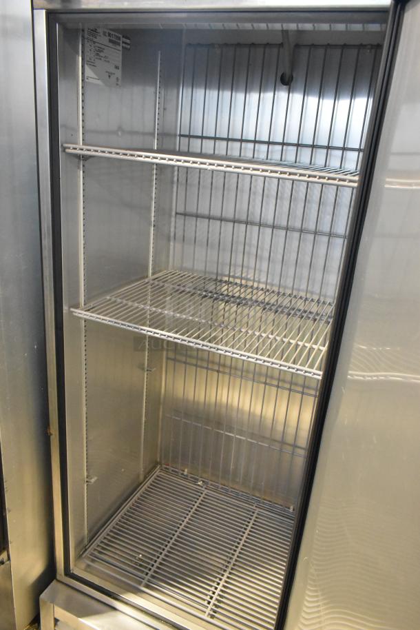 2017 True T-19F stainless steel commercial freezer with single door, poly-coated racks, and 115V power. Excellent condition.